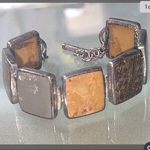 Silpada Retired Multi Stone Bracelet. Sterling with Pyrite, Bronzite , Y…